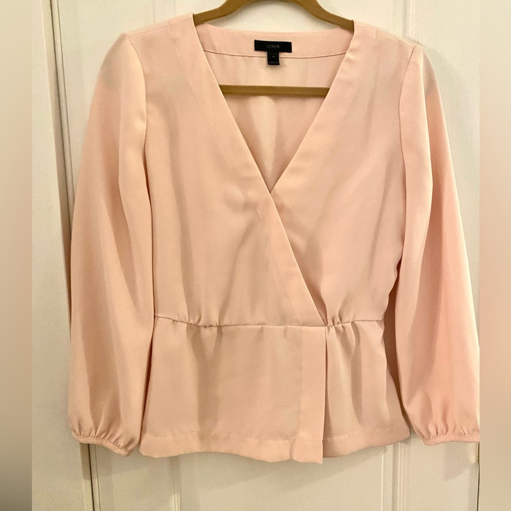 Light pink v-neck wrap top, long sleeve, J. Crew